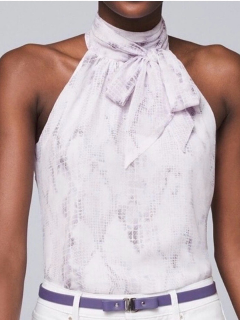 White House Black Market Snake Print Halter Blouse top - removable bow